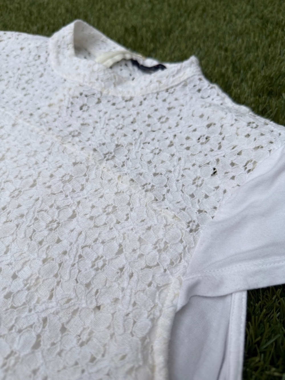 Tommy Hilfiger White Lace Overlay Short Sleeve Top size XXL - Picture 4 of 9